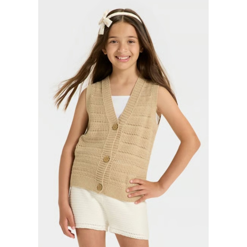 Girls White Cat & Jack Knitted Vest size XS 4/5 NWT camel